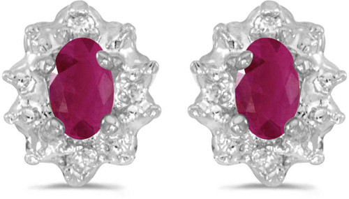 Image of 14k White Gold Oval Ruby And Diamond Stud Earrings (CM-E911XW-07)