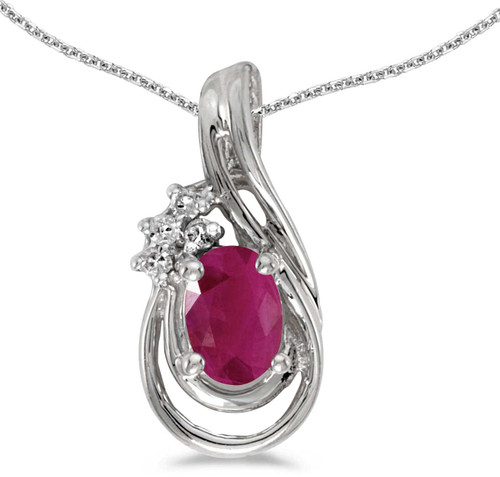 Image of 14k White Gold Oval Ruby And Diamond Teardrop Pendant (Chain NOT included)