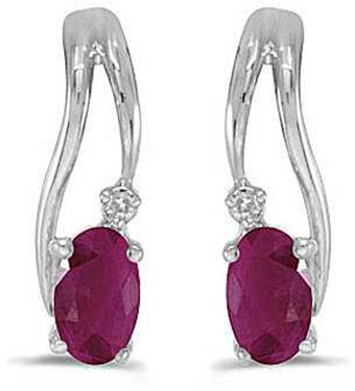 Image of 14k White Gold Oval Ruby And Diamond Wave Earrings