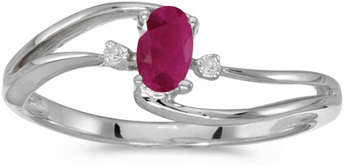 Image of 14k White Gold Oval Ruby And Diamond Wave Ring (CM-RM2589XW-07)