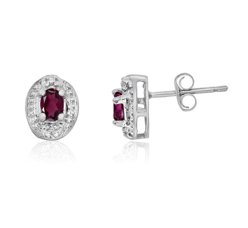 Image of 14K White Gold Oval Ruby Earrings with Diamonds