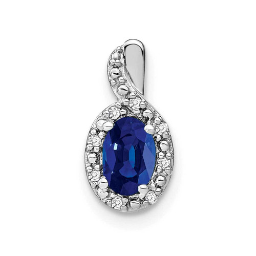 Image of 14K White Gold Oval Sapphire & Diamond Halo Pendant