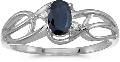 Image of 14k White Gold Oval Sapphire And Diamond Curve Ring (CM-RM2588XW-09)