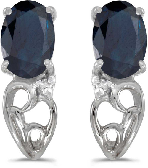 Image of 14k White Gold Oval Sapphire And Diamond Earrings (CM-E2582XW-09)