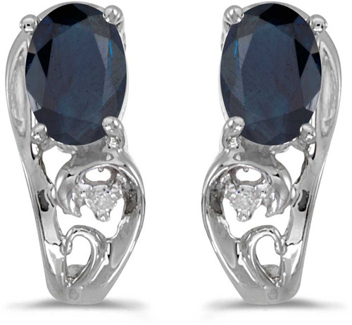 Image of 14k White Gold Oval Sapphire And Diamond Earrings (CM-E2590XW-09)
