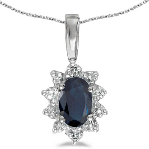 Image of 14k White Gold Oval Sapphire And Diamond Pendant (Chain NOT included)