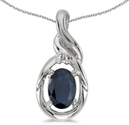 Image of 14k White Gold Oval Sapphire And Diamond Pendant (Chain NOT included) (CM-P1241XW-09)