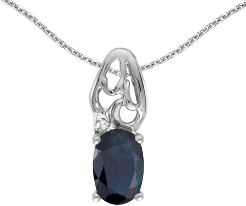 Image of 14k White Gold Oval Sapphire And Diamond Pendant (Chain NOT included) (CM-P2582XW-09)