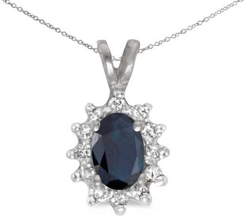 Image of 14k White Gold Oval Sapphire And Diamond Pendant (Chain NOT included) (CM-P6410XW-09)