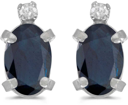Image of 14k White Gold Oval Sapphire And Diamond Stud Earrings (CM-E2209XW-09)