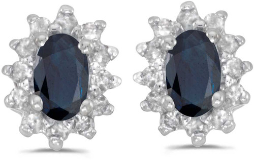 Image of 14k White Gold Oval Sapphire And Diamond Stud Earrings (CM-E6410XW-09)