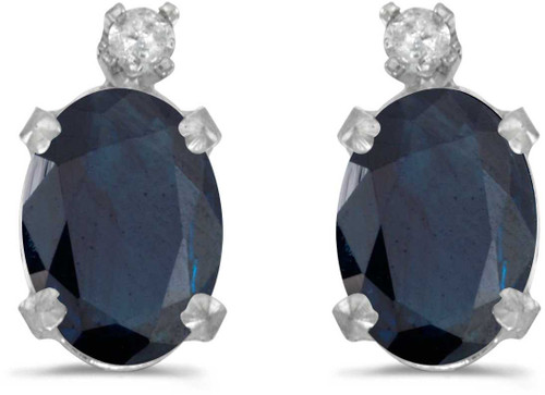 Image of 14k White Gold Oval Sapphire And Diamond Stud Earrings (CM-E6411XW-09)