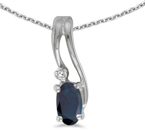 Image of 14k White Gold Oval Sapphire And Diamond Wave Pendant (Chain NOT included)