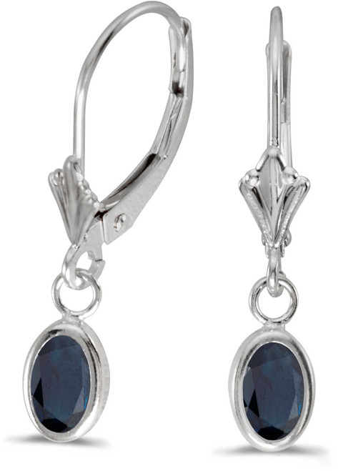 Image of 14k White Gold Oval Sapphire Bezel Lever-back Earrings