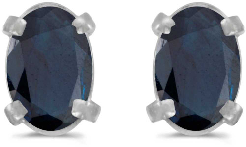 Image of 14k White Gold Oval Sapphire Earrings