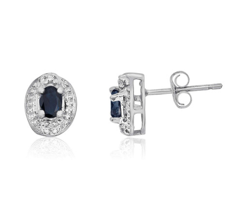 Image of 14K White Gold Oval Sapphire Earrings with Diamonds