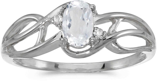 Image of 14k White Gold Oval White Topaz And Diamond Curve Ring (CM-RM2588XW-04)