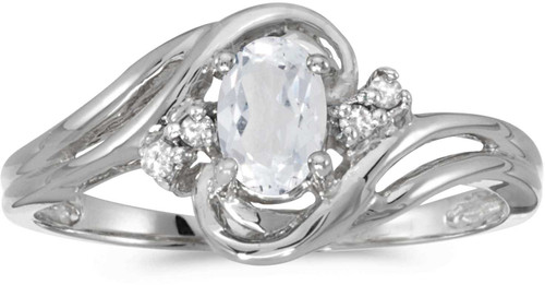 Image of 14k White Gold Oval White Topaz And Diamond Ring (CM-RM1219XW-04)