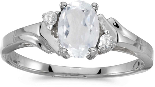 Image of 14k White Gold Oval White Topaz And Diamond Ring (CM-RM1248XW-04)