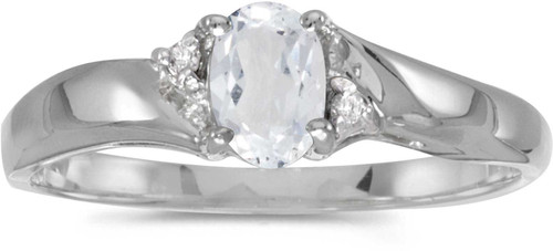 Image of 14k White Gold Oval White Topaz And Diamond Ring (CM-RM1503XW-04)