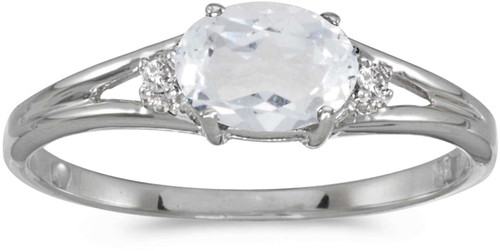 Image of 14k White Gold Oval White Topaz And Diamond Ring (CM-RM1789XW-04)