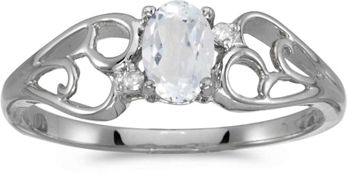 Image of 14k White Gold Oval White Topaz And Diamond Ring (CM-RM2582XW-04)
