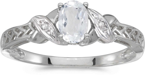 Image of 14k White Gold Oval White Topaz And Diamond Ring (CM-RM2584XW-04)