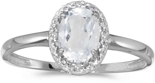 Image of 14k White Gold Oval White Topaz And Diamond Ring (CM-RM2615XW-04)