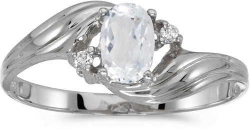 Image of 14k White Gold Oval White Topaz And Diamond Ring (CM-RM671XW-04)