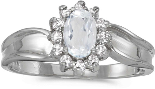 Image of 14k White Gold Oval White Topaz And Diamond Ring (CM-RM804XW-04)