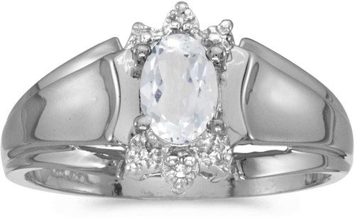Image of 14k White Gold Oval White Topaz And Diamond Ring (CM-RM869XW-04)