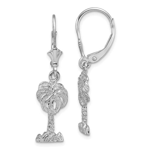 Image of 34.2mm 14K White Gold Palm Tree Leverback Earrings / 2-D