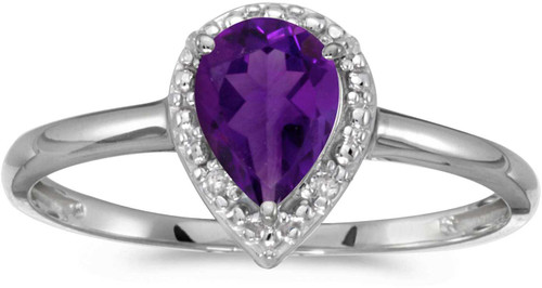 Image of 14k White Gold Pear Amethyst And Diamond Ring (CM-RM2616XW-02)