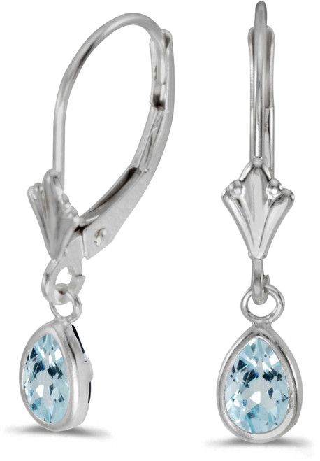 Image of 14k White Gold Pear Aquamarine Bezel Lever-back Earrings