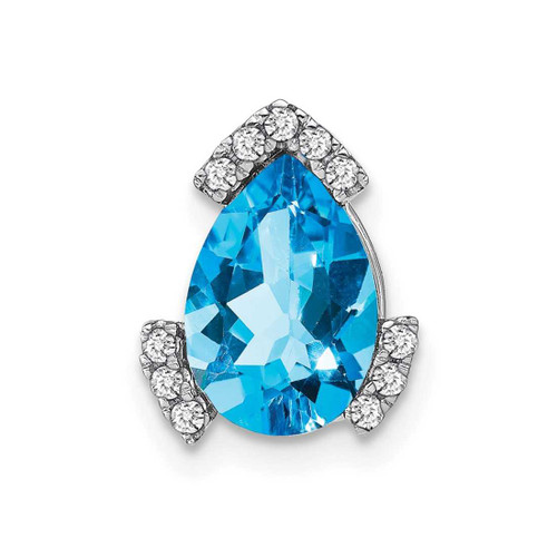 Image of 14K White Gold Pear Blue Topaz & Diamond Chain Slide Pendant