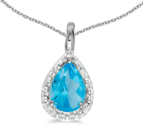 Image of 14k White Gold Pear Blue Topaz Pendant (Chain NOT included)