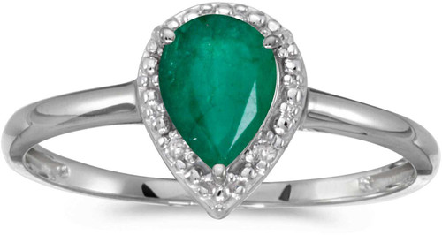 Image of 14k White Gold Pear Emerald And Diamond Ring (CM-RM2616XW-05)