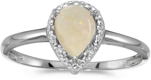 Image of 14k White Gold Pear Opal And Diamond Ring (CM-RM2616XW-10)