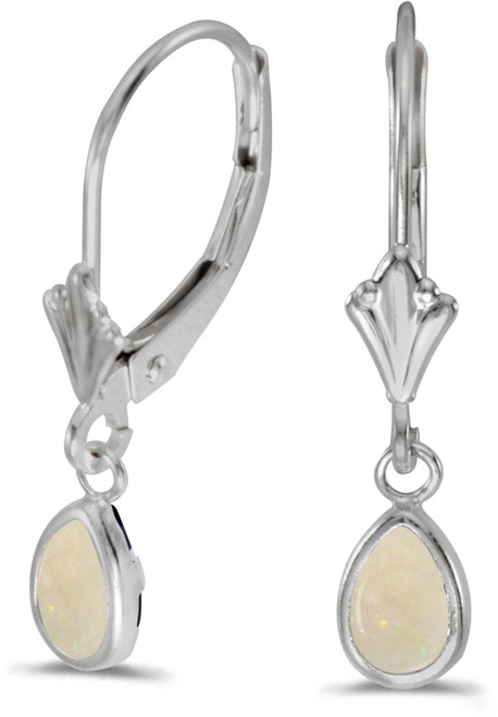 Image of 14k White Gold Pear Opal Bezel Lever-back Earrings