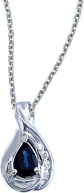 Image of 14K White Gold Pear Sapphire & Diamond Pendant (Chain NOT included)