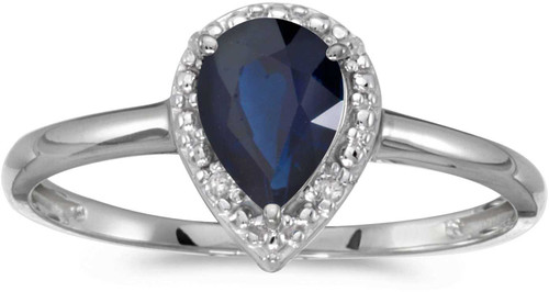 Image of 14k White Gold Pear Sapphire And Diamond Ring (CM-RM2616XW-09)