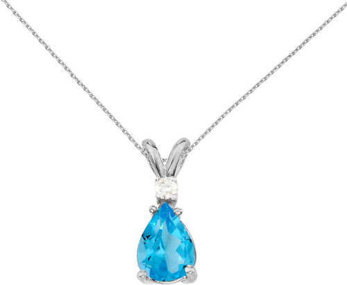 Image of 14K White Gold Pear-Shaped Blue Topaz & Diamond Pendant (Chain NOT included)