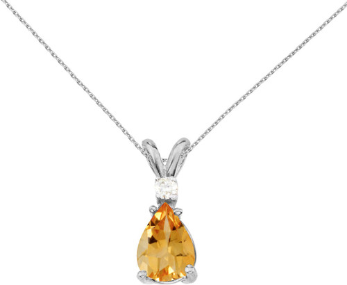 Image of 14K White Gold Pear-Shaped Citrine & Diamond Pendant (Chain NOT included)