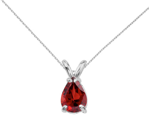 Image of 14K White Gold Pear-Shaped Garnet Pendant (Chain NOT included)