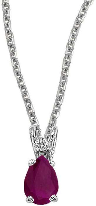 Image of 14K White Gold Pear-Shaped Ruby & Diamond Pendant (Chain NOT included)