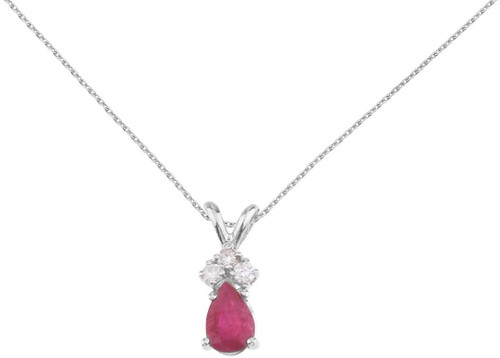 Image of 14K White Gold Pear-Shaped Ruby Pendant with Diamonds (Chain NOT included)