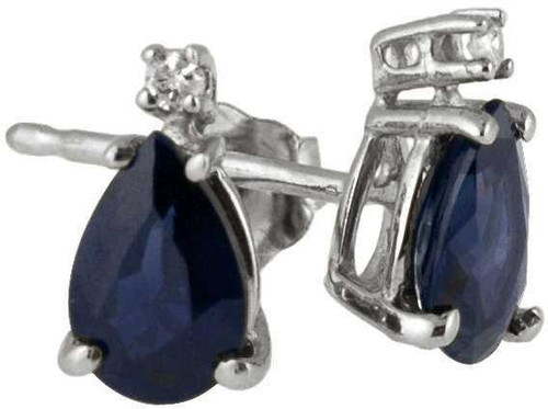 Image of 14K White Gold Pear-Shaped Sapphire & Diamond Earrings