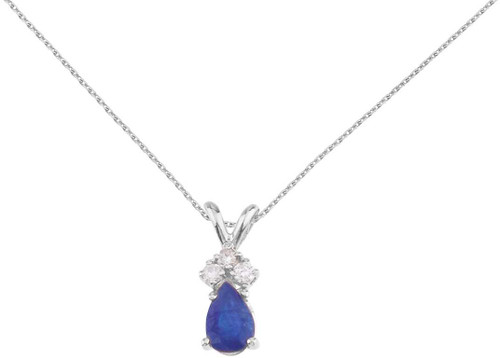 Image of 14K White Gold Pear-Shaped Sapphire Pendant with Diamonds (Chain NOT included)