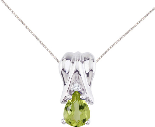 Image of 14K White Gold Peridot & Diamond Pear-Shaped Pendant (Chain NOT included)