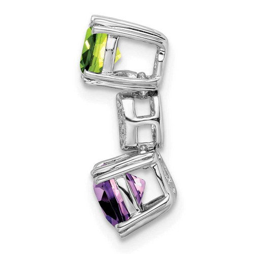 Image of 14K White Gold Peridot/Amethyst/Diamond Chain Slide Pendant